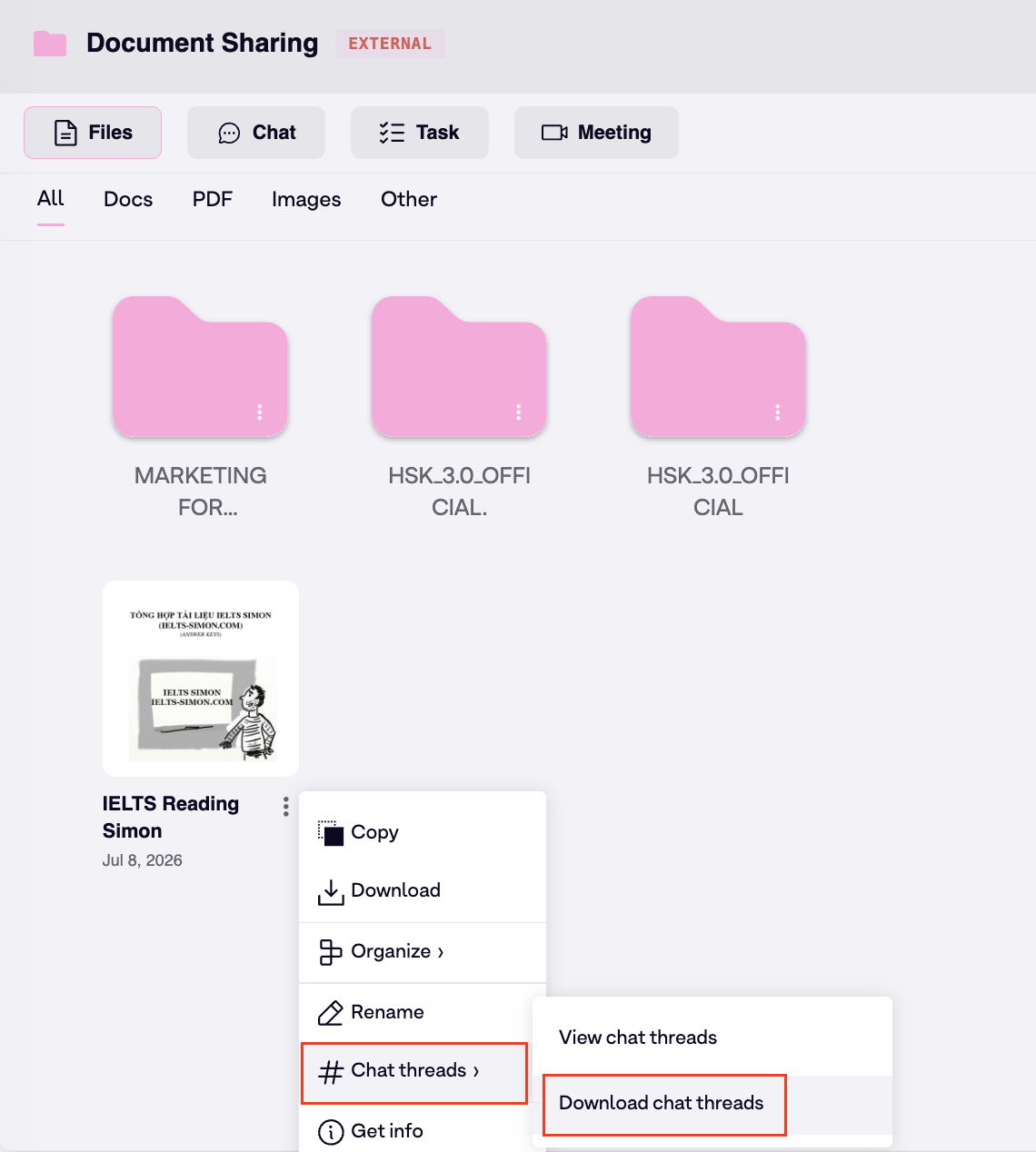 Download chat threads