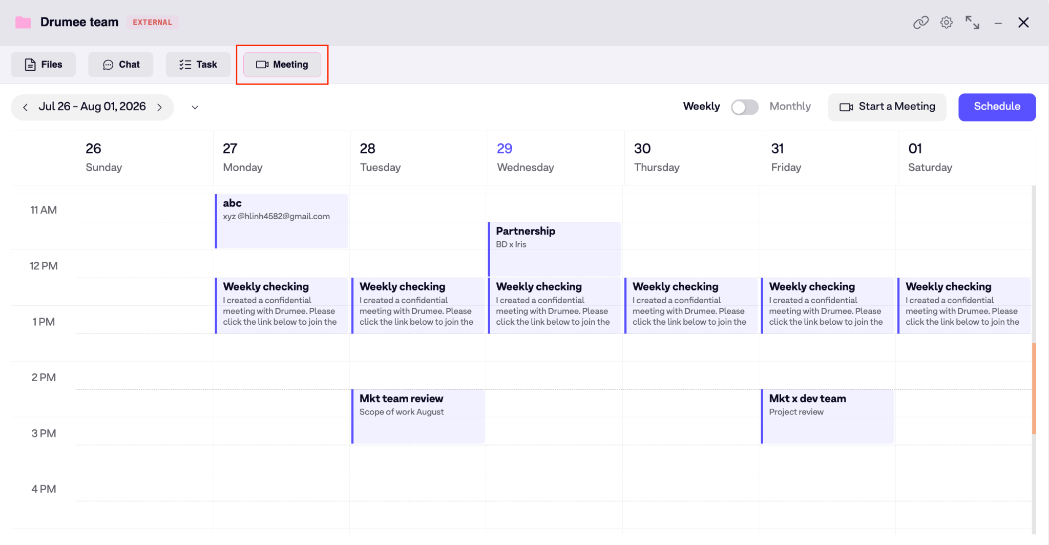 Meeting calendar board