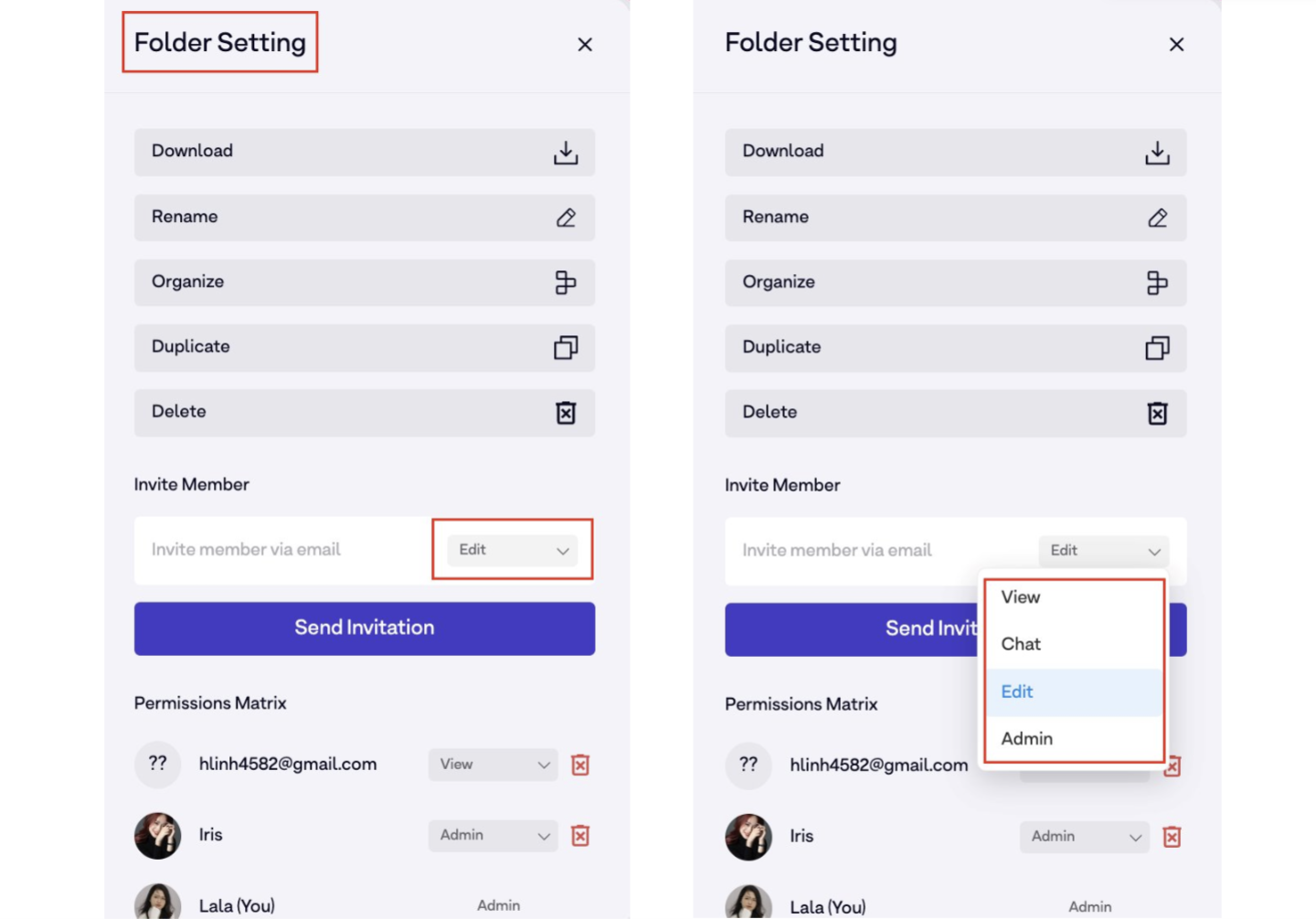 Permission options