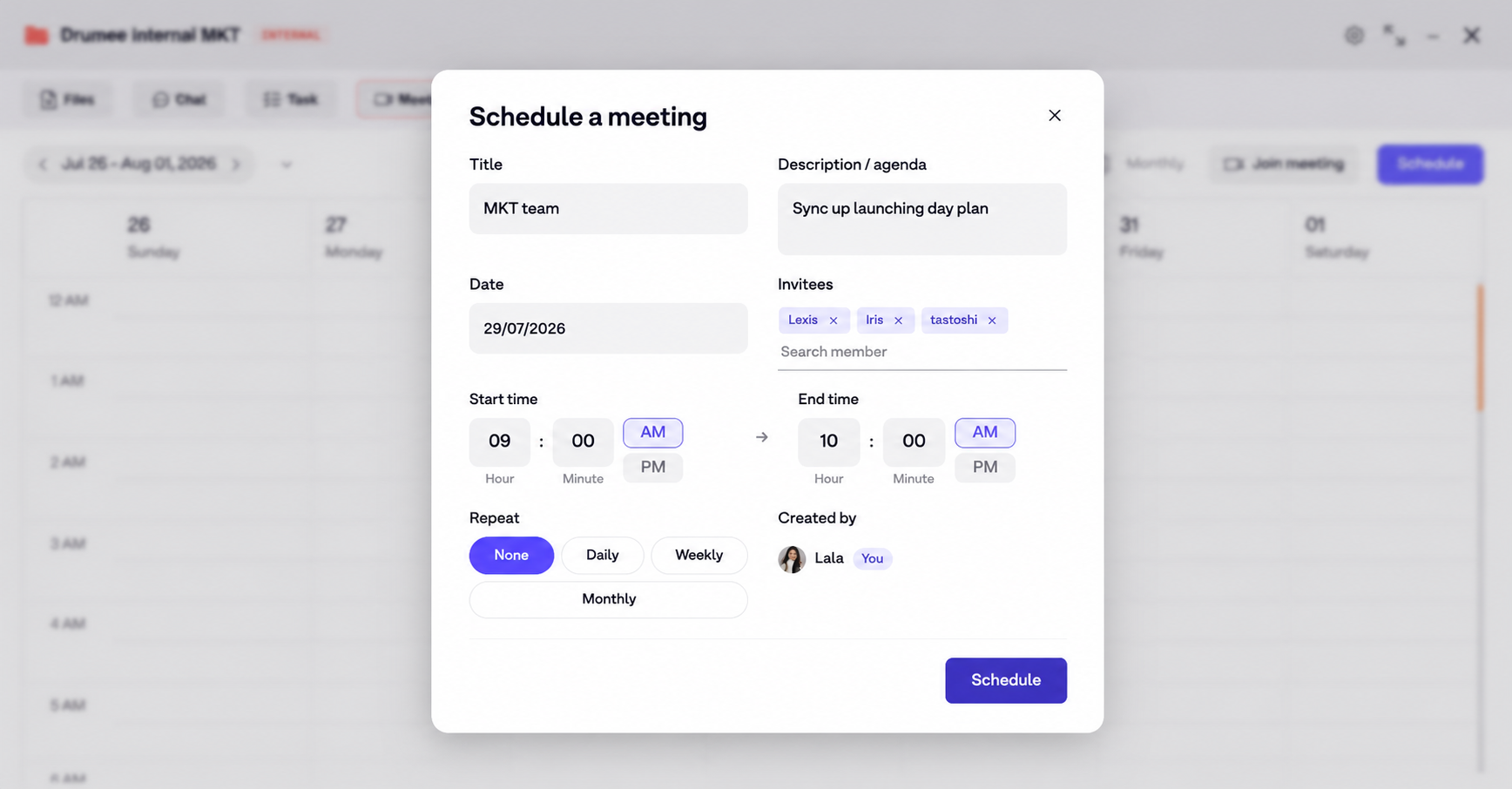 Schedule a meeting in details
