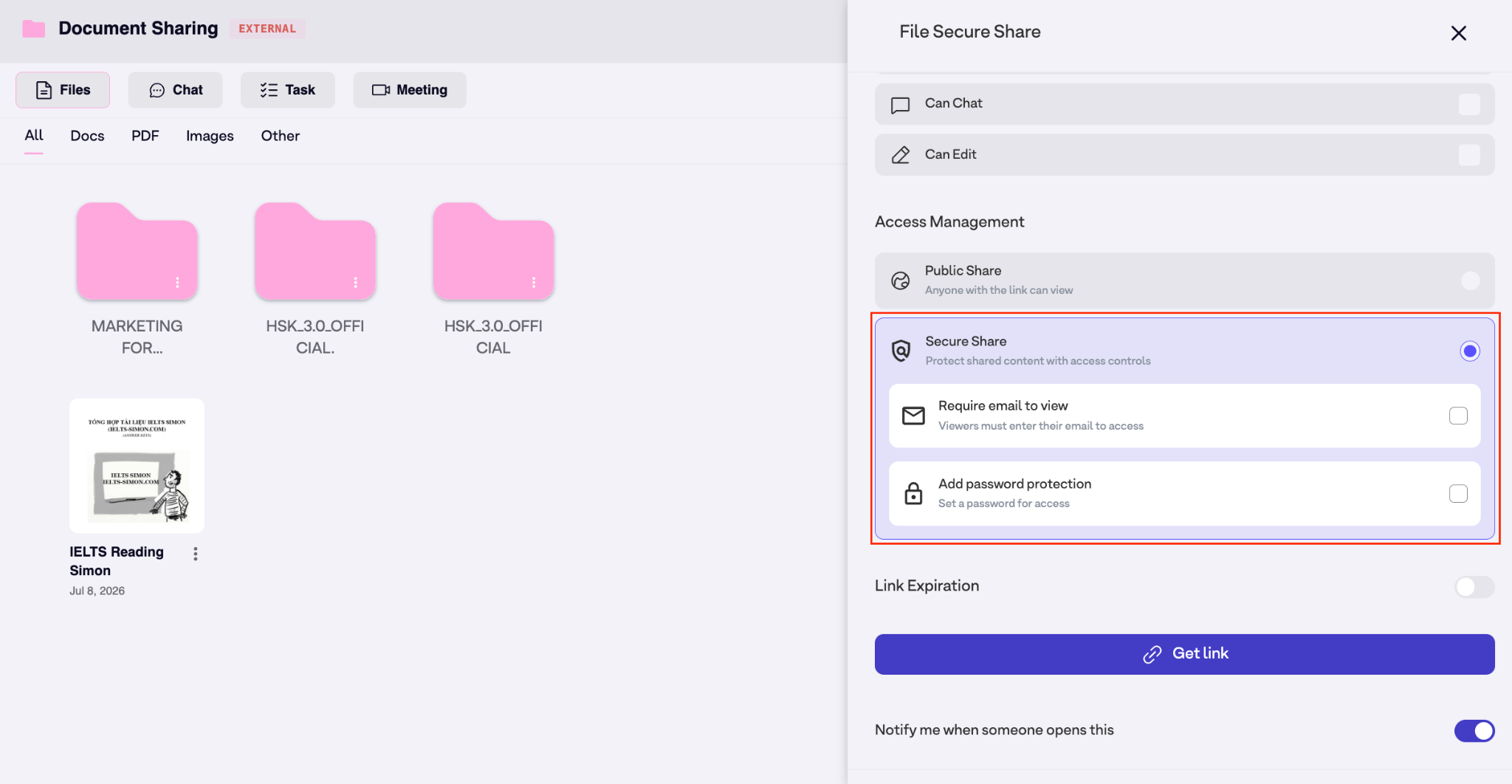 Secure share option