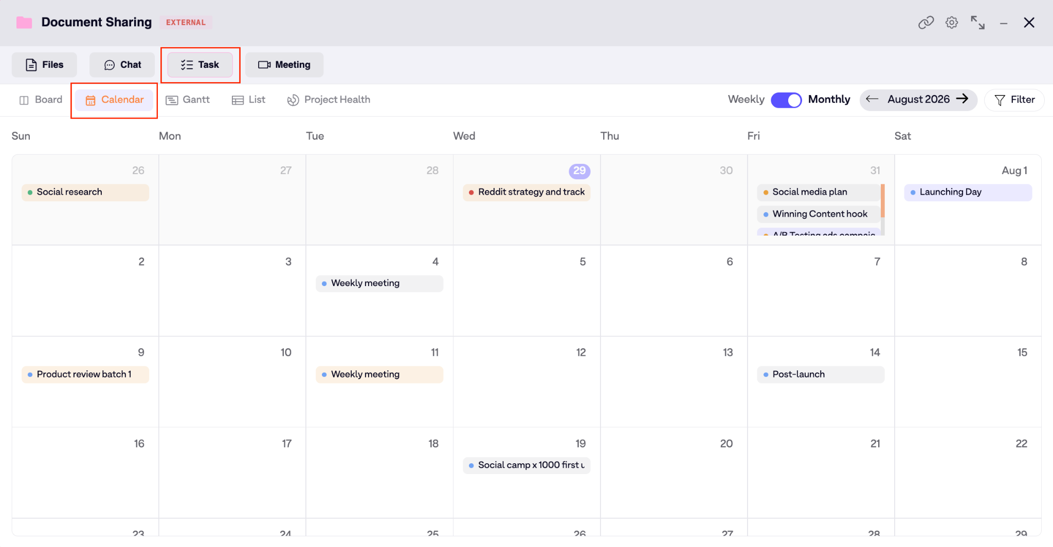 1.5.2 Task calendar