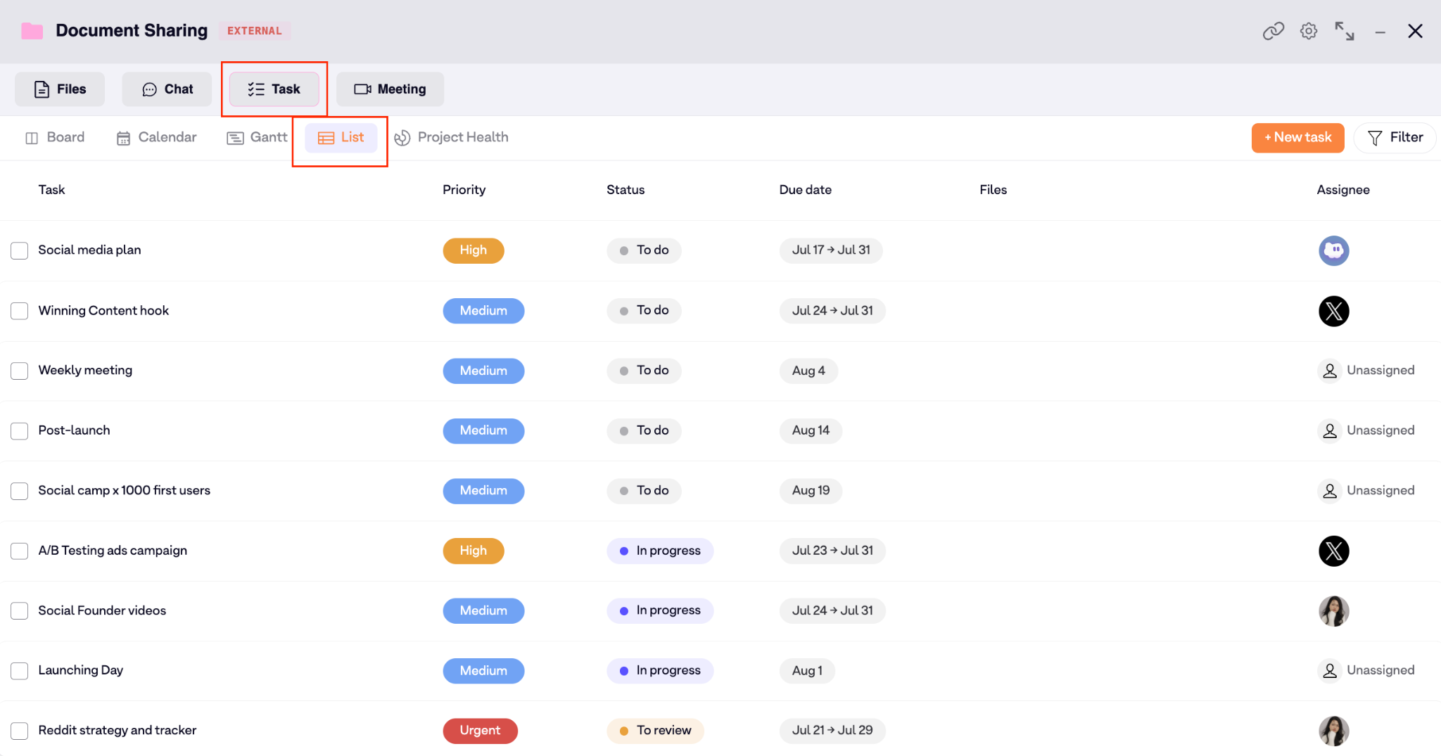 1.5.4 Task list view